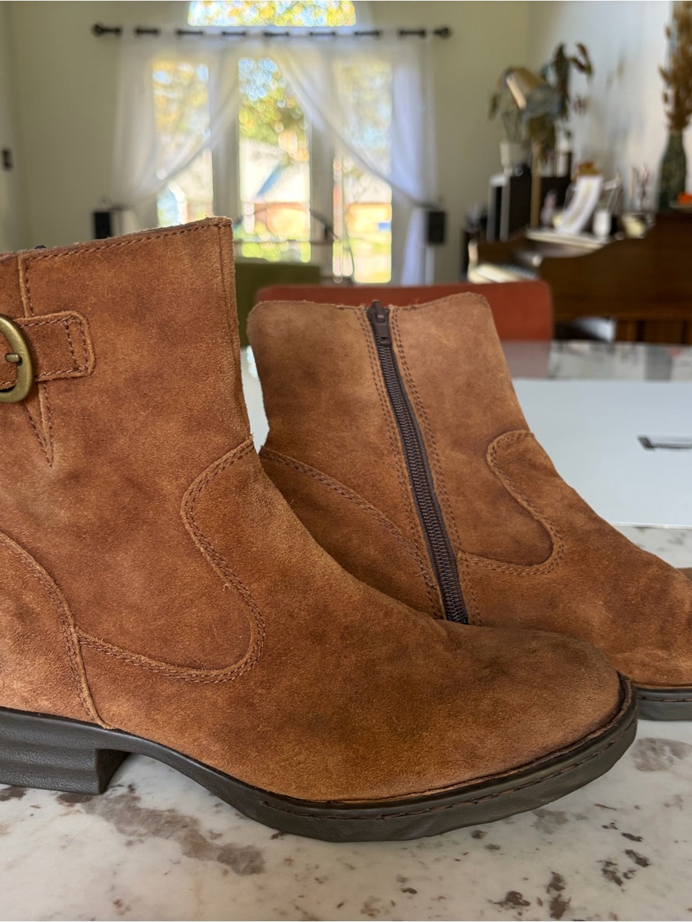 Born Women’s Brown Suede Ankle Boots with Side Zip size 8.5